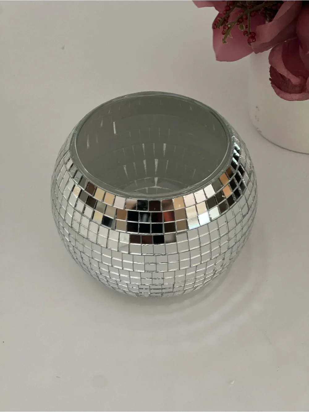 New Set of 6 Silver Mini Mosaic Disco Ball Candle Holders